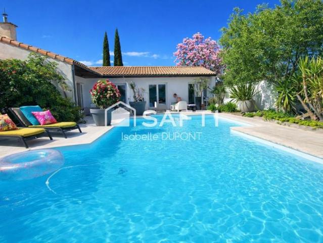 Maison plain pied, 3 chambres, piscine, garage