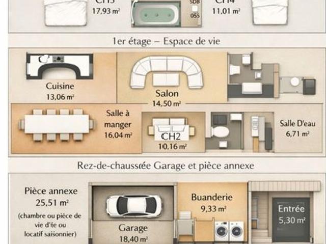 Maison quartier St Michel sur 3 niveaux