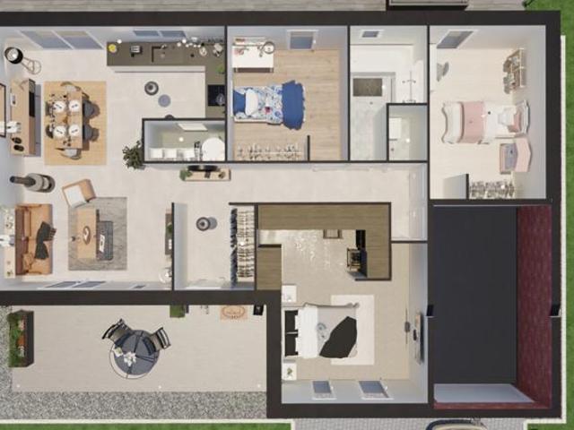 Maison RE2020 BC, plain pied 3 chambres + garage, concept prêt à finir, secteur Levier