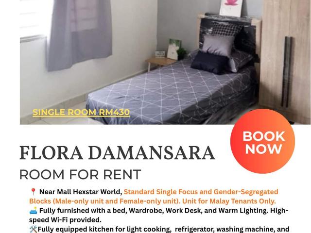 @Malay Female Unit, Available Room For Rent in FLORA CONDO @ DAMANSARA