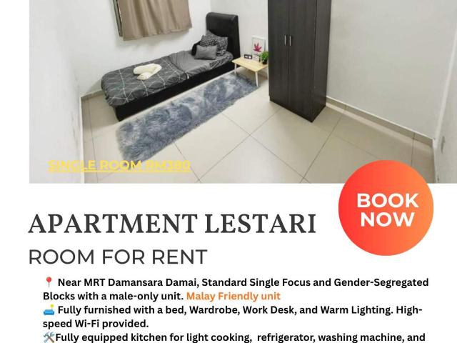 Malay Male Unit, Available Room For Rent IN ️ Lestari Apartment
