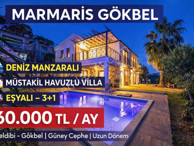 Marmaris Beldibi Gökbel’de Deniz Manzaralı, Havuzlu, Eşyalı Müstakil Villa Kiralık