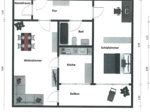 Max. an 2 Personen zu vermieten eine schön geschnittene Wohnung mit Fernblick und Einbauküche