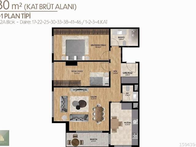 MESA KENT ETİLER PROJESİNDE SATILIK 2+1 BÜYÜK TİP BALKONLU DAİRE