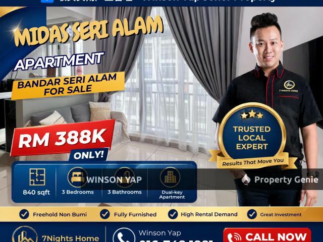 Midas Seri Alam Apartment Dual Key Fully Furnished Can Full Loan Sales