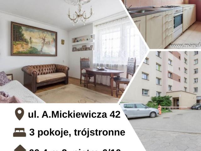 Mieszkanie na sprzedaż 3 pokoje Białystok Mickiewicza, 60,40 m2, 6 piętro