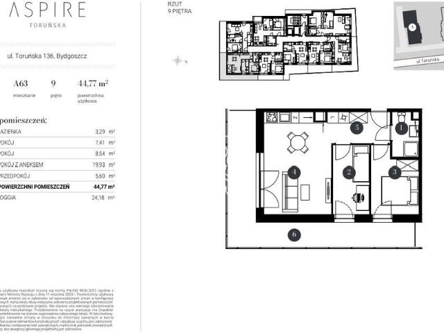 Mieszkanie na sprzedaż 3 pokoje Bydgoszcz Bocianowo Śródmieście Stare Miasto, 45,81 m2, 10 piętro