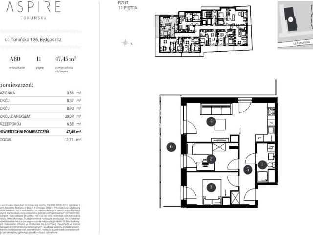 Mieszkanie na sprzedaż 3 pokoje Bydgoszcz Bocianowo Śródmieście Stare Miasto, 48,87 m2, 12 piętro