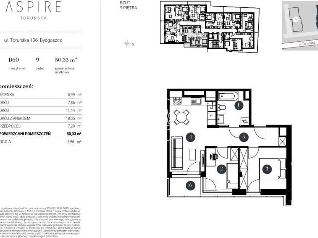 Mieszkanie na sprzedaż 3 pokoje Bydgoszcz Bocianowo Śródmieście Stare Miasto, 51,54 m2, 10 piętro
