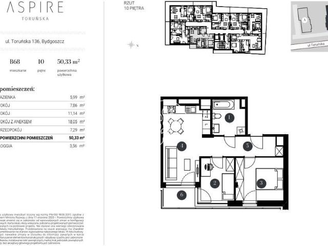 Mieszkanie na sprzedaż 3 pokoje Bydgoszcz Bocianowo Śródmieście Stare Miasto, 51,54 m2, 11 piętro