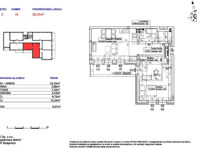 Mieszkanie na sprzedaż 3 pokoje Bydgoszcz Bocianowo Śródmieście Stare Miasto, 58,37 m2, 2 piętro