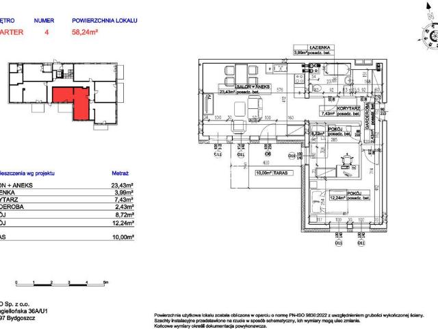 Mieszkanie na sprzedaż 3 pokoje Bydgoszcz Bocianowo Śródmieście Stare Miasto, 58,24 m2, parter