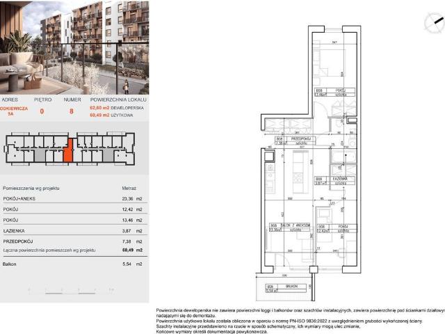 Mieszkanie na sprzedaż 3 pokoje Bydgoszcz Bocianowo Śródmieście Stare Miasto, 60,49 m2, 3 piętro