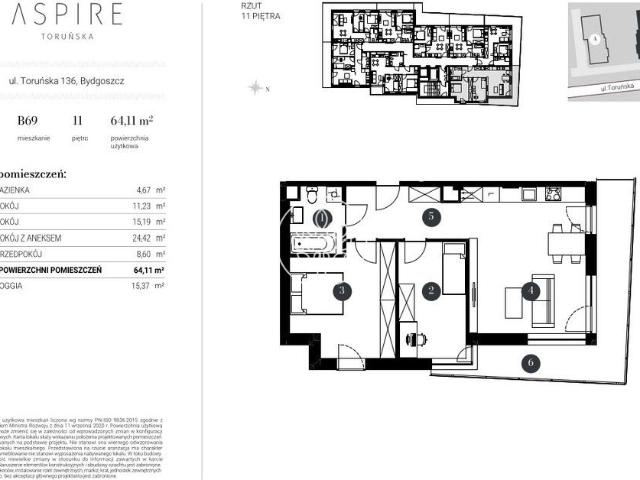 Mieszkanie na sprzedaż 3 pokoje Bydgoszcz Bocianowo Śródmieście Stare Miasto, 65,66 m2, 12 piętro
