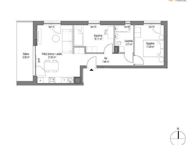 Mieszkanie na sprzedaż 3 pokoje Gdańsk Jasień, 55,65 m2, 5 piętro