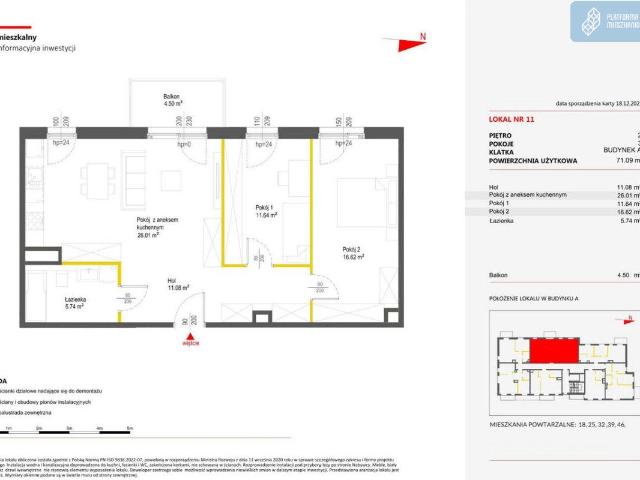 Mieszkanie na sprzedaż 3 pokoje Kraków Mistrzejowice, 71,09 m2, 2 piętro