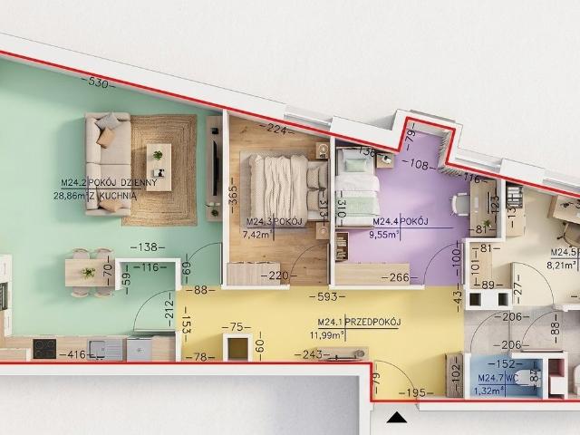 Mieszkanie na sprzedaż 3 pokoje Lublin Sławin, 71,39 m2, 3 piętro