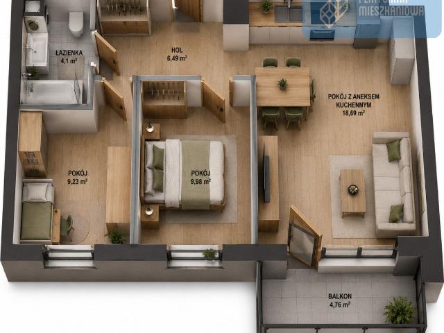 Mieszkanie na sprzedaż 3 pokoje Rumia, 48,69 m2, 2 piętro