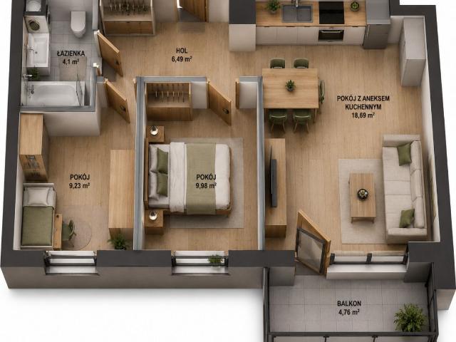 Mieszkanie na sprzedaż 3 pokoje Rumia, 48,69 m2, 2 piętro