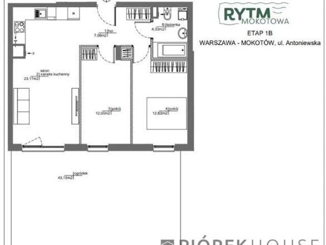 Mieszkanie na sprzedaż 3 pokoje Warszawa Mokotów, 60 m2, parter