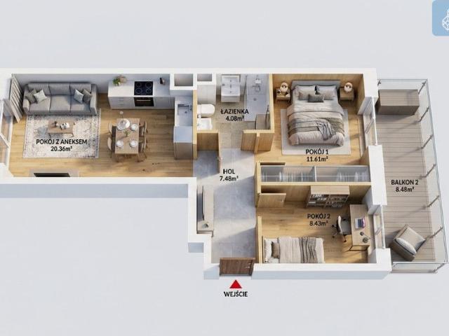 Mieszkanie na sprzedaż 3 pokoje Warszawa Praga Południe, 53 m2, 2 piętro
