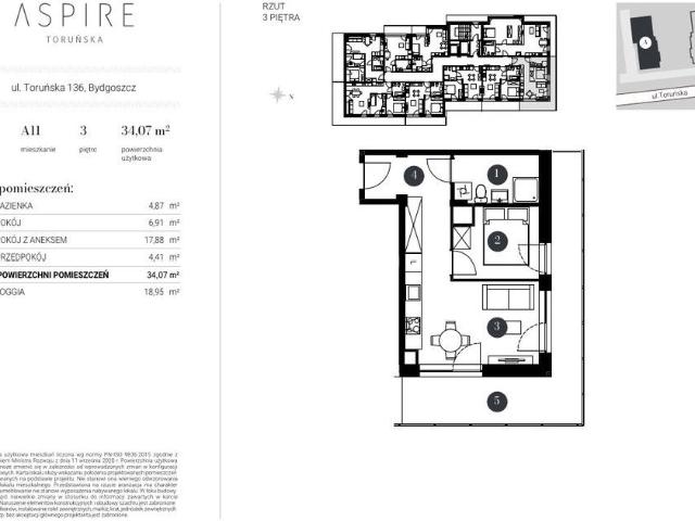 Mieszkanie na sprzedaż 2 pokoje Bydgoszcz Bocianowo Śródmieście Stare Miasto, 34,94 m2, 4 piętro