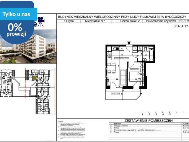 Mieszkanie na sprzedaż 2 pokoje Bydgoszcz Kapuściska, 34,48 m2, 1 piętro