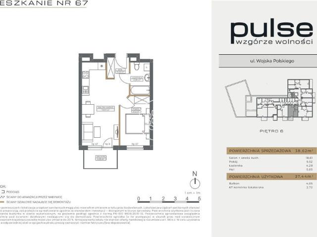 Mieszkanie na sprzedaż 2 pokoje Bydgoszcz Wzgórze Wolności, 37,24 m2, 6 piętro