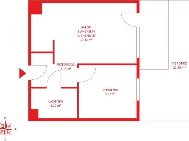 Mieszkanie na sprzedaż 2 pokoje gdański, 39,76 m2, parter