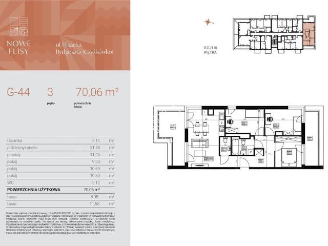 Mieszkanie na sprzedaż 4 pokoje Bydgoszcz Czyżkówko, 70,06 m2, 3 piętro