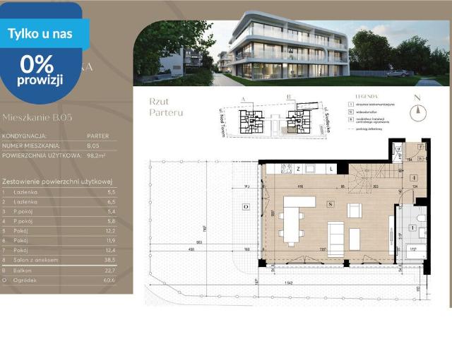 Mieszkanie na sprzedaż 4 pokoje Bydgoszcz Czyżkówko, 98,20 m2, parter