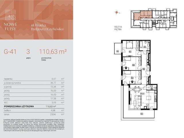 Mieszkanie na sprzedaż 4 pokoje Bydgoszcz Czyżkówko, 110,63 m2, 3 piętro