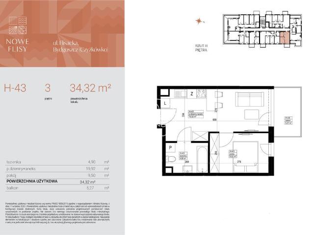 Mieszkanie na sprzedaż 4 pokoje Bydgoszcz Czyżkówko, 34,32 m2, 3 piętro