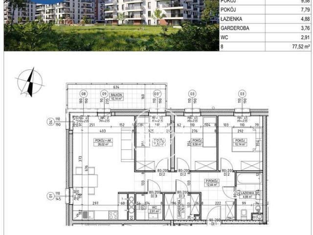 Mieszkanie na sprzedaż 4 pokoje Bydgoszcz Stary Fordon, 77,52 m2, 5 piętro