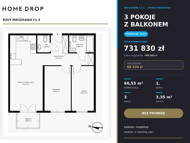 Mieszkanie na sprzedaż, Kraków, Podgórze, Tadeusza Śliwiaka