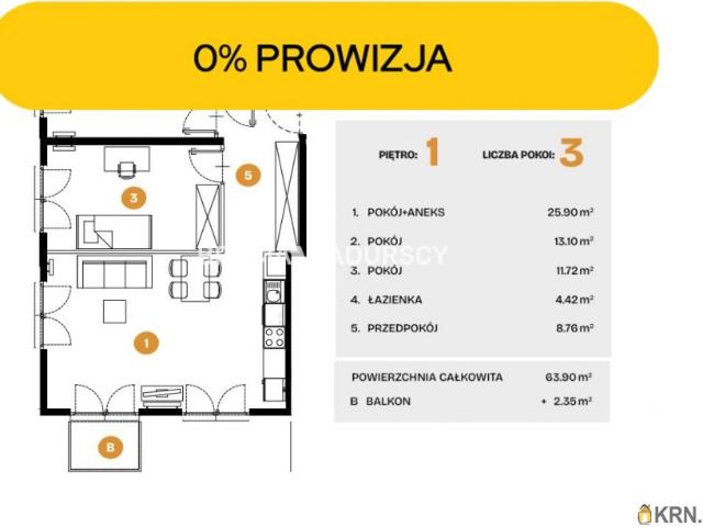Mieszkanie na sprzedaż woj. małopolskie. Kraków, Bronowice, ul. Na Błonie, 1 142 979 PLN, 63,90 m2