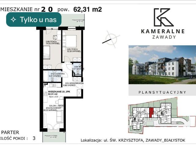 Mieszkanie sprzedam, BIAŁYSTOK, ZAWADY,, 62 m2, cena: 495 365 zł