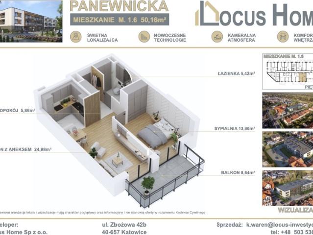 Mieszkanie sprzedam, Katowice, Ligota, Panewnicka, 50 m2, cena: 499 092 zł