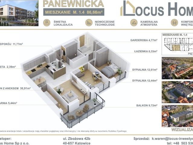 Mieszkanie sprzedam, Katowice, Ligota, Panewnicka, 87 m2, cena: 762 608 zł