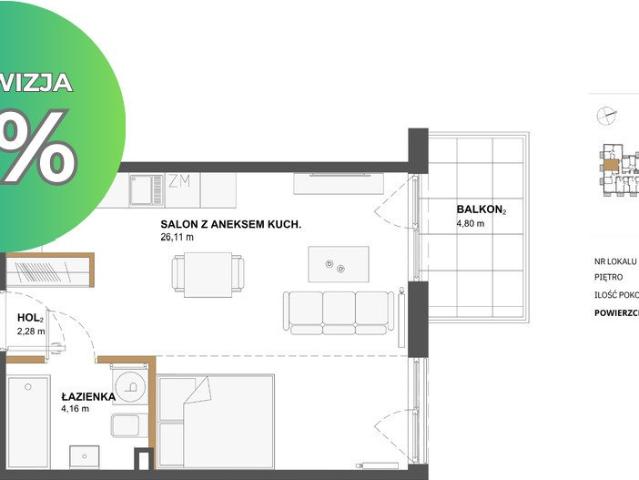 Atrakcyjne 32,55 m² z balkonem w Warszawie Włochy