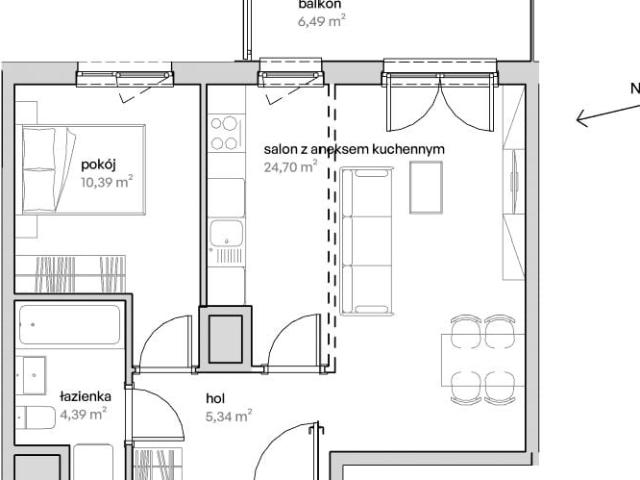 Mieszkanie 44,8m²