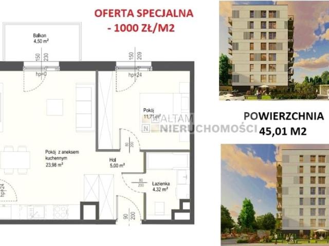 Mieszkanie 45,01 m², Kraków
