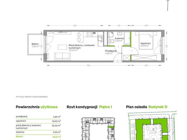 Mieszkanie, 40.01 m2, 2 pokoje