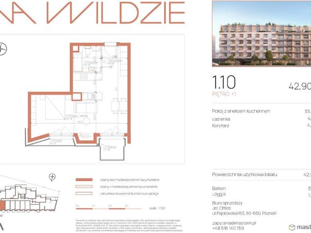 Mieszkanie, 42.90 m2, 1 pokój