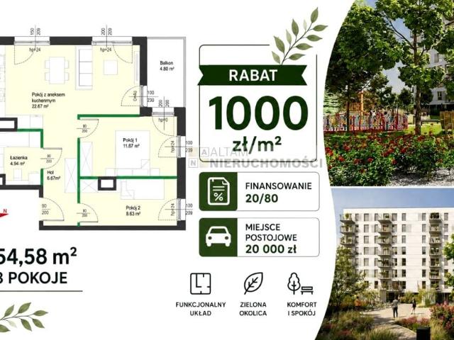 Mieszkanie 54,58 m², Kraków