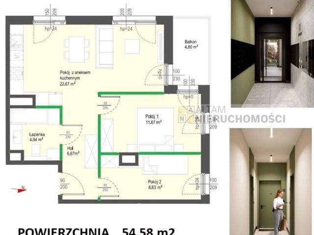 Mieszkanie 54,58 m², Kraków