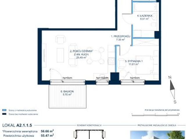 Mieszkanie 55,5m²