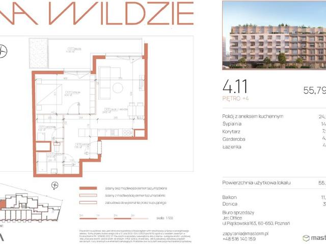 Mieszkanie, 55.79 m2, 2 pokoje