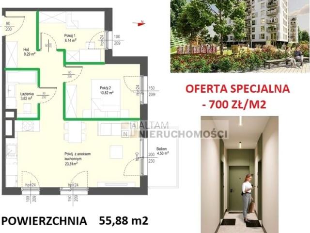 Mieszkanie 55,88 m², Kraków