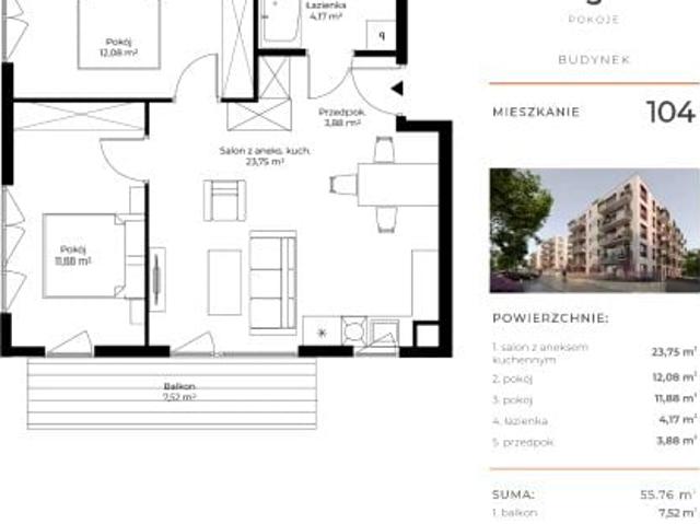 Mieszkanie 55,8m²